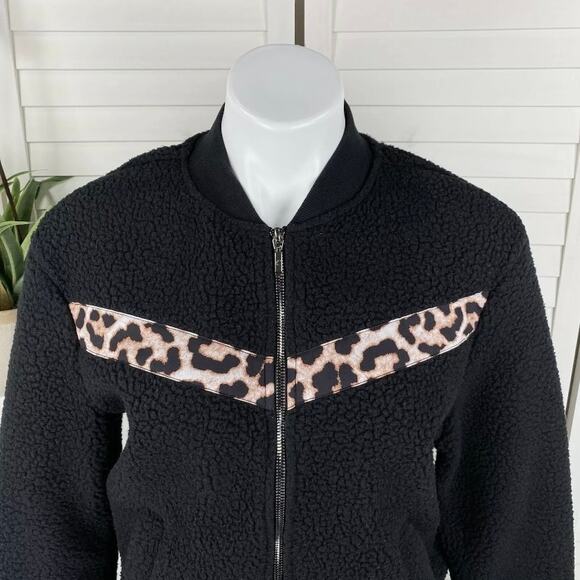 Zyia Active Leopard Flying V Teddy Fleece Jacket High Pile Black Zip Up Size S - Picture 5 of 11